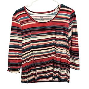 Rafaella Weekend Women's Striped 3/4 Sleeve T-Shirt Top Size L Colorful Casual